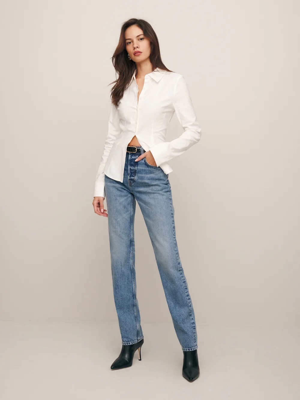Reformation Rowe Mid Rise Relaxed Straight Jeans Blue - Size 25